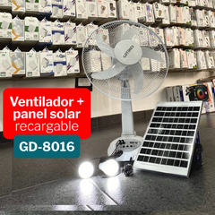 Ventilador Recargable con panel solar bombillos LED GD-8016